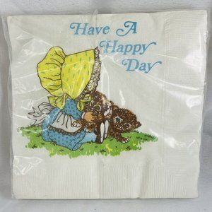 GRACELINE Luncheon Napkins Open 25 “Have A Happy Day” Girl With Kittens VINTAGE